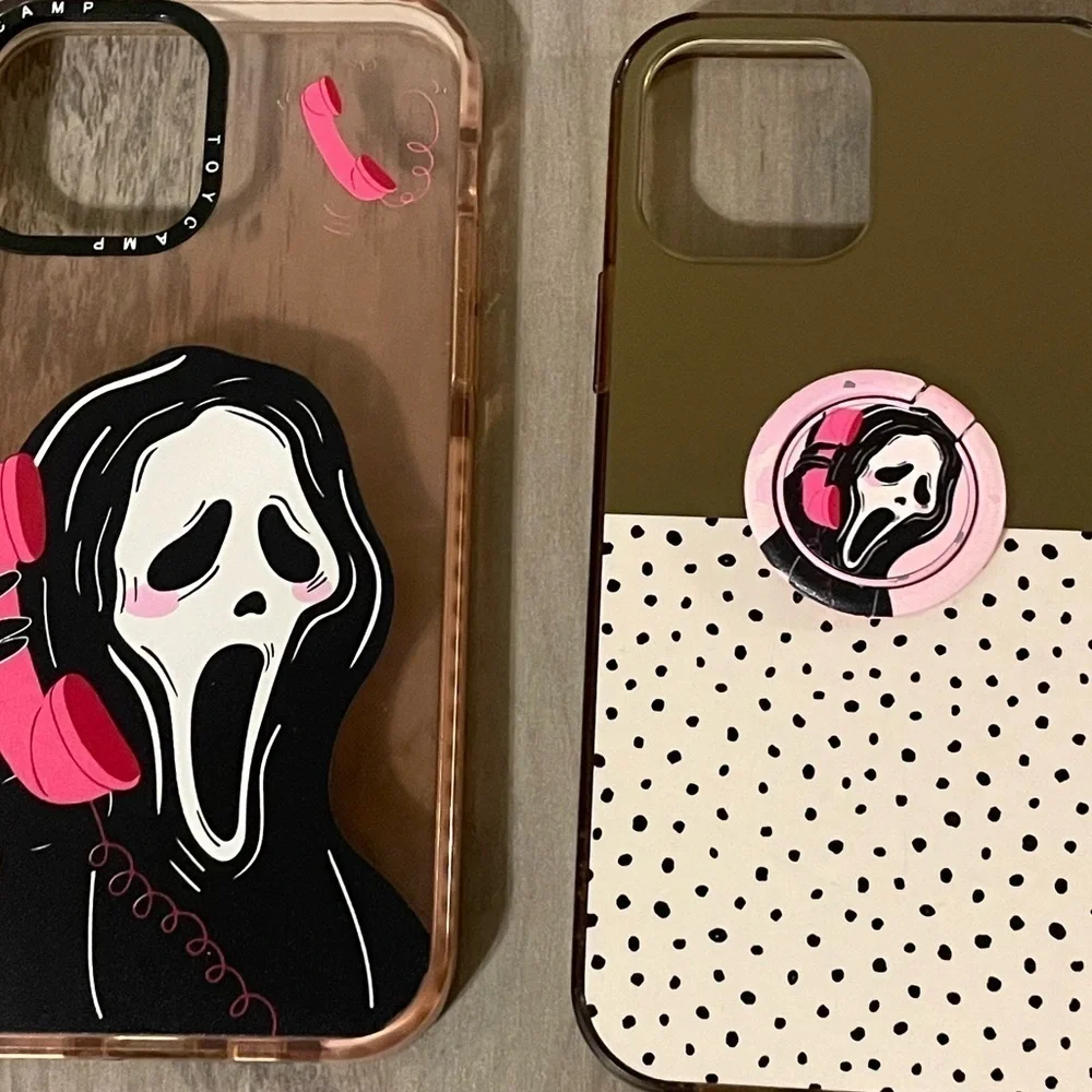 Iphonee 12 pro ghostface cell phone cases 2 gold pink scream theme